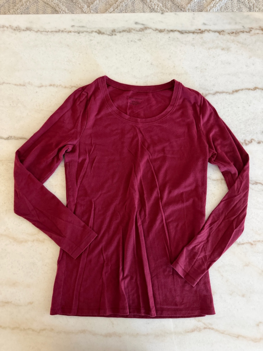 Basic Long-Sleeve Crewneck Top - Burgundy
